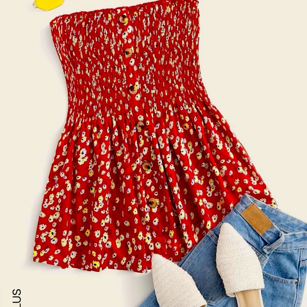 SHEIN Plus Floral Shirred Ruffle Hem Tube Top 2X 2XL 16 18
